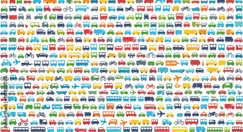 Collection of colorful transportation vehicle icons.