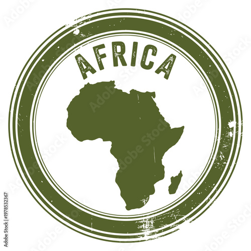 A distressed stamp depicting the continent of africa with its name inscribed