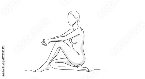 Minimalist Continuous Line Drawing of a Sitting Woman, Elegant Female Figure Silhouette Vector Illustration