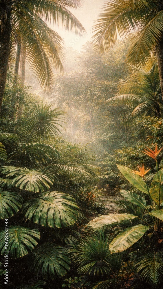 Fototapeta premium Lush tropical rainforest mobile wallpaper