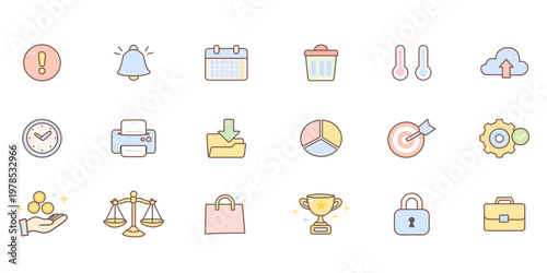 Pastel Business UI Icon Set Hand Drawn Illustration