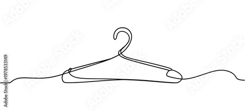 Minimalist continuous line drawing of a simple clothes hanger on white background