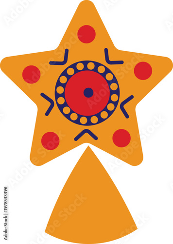 A cartoon tiger's face with a symmetrical pattern of leaves on its forehead