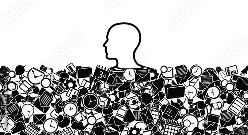 overwhelmed businessman drowning in social media and technology