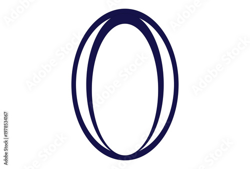Minimalist rugby ball icon blue and white on background.