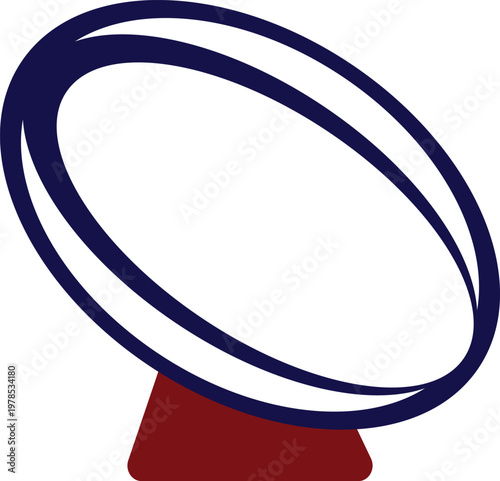 Rugby ball on a red kicking tee illustration isolated on white background.