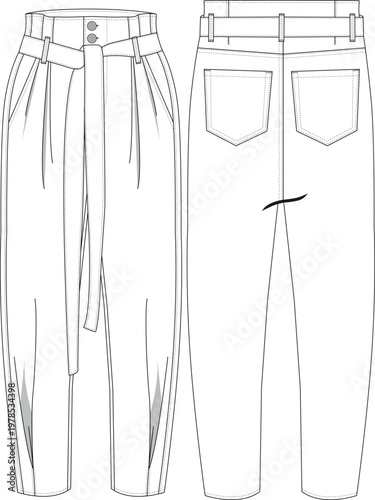 beltless pleatted slim trouser pant denim jean