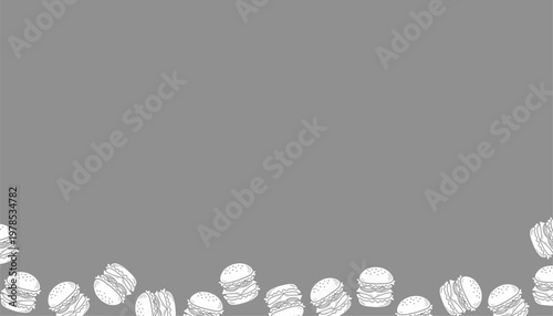 Burger Pattern. Hand Drawn Fast Food Illustration. Cheeseburger Repeating Background. Minimal Doodle Vector Texture.