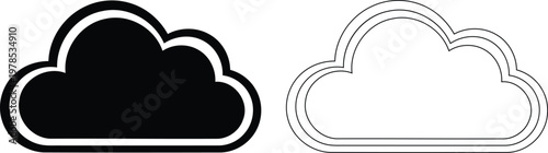 Cloud computing and data storage solid icon set. Featuring filled and outline cloud symbols for digital technology projects.