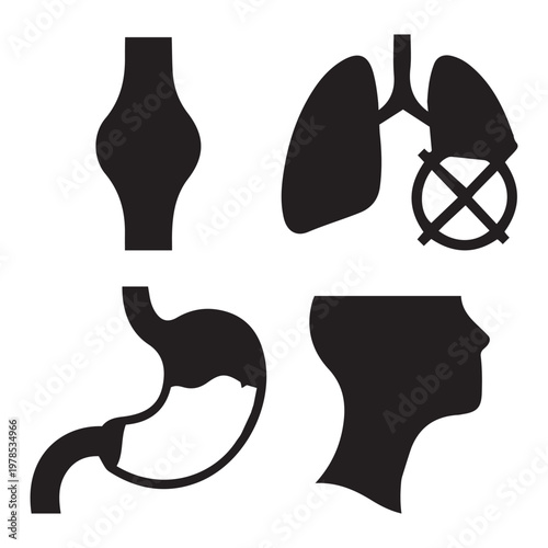 Internal organs silhouette icons with prohibition sign internal silhouette pulmonary digestive illustration prohibition forbidden