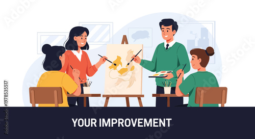 Art class teaches painting skills to students in a studio setting during an afternoon session