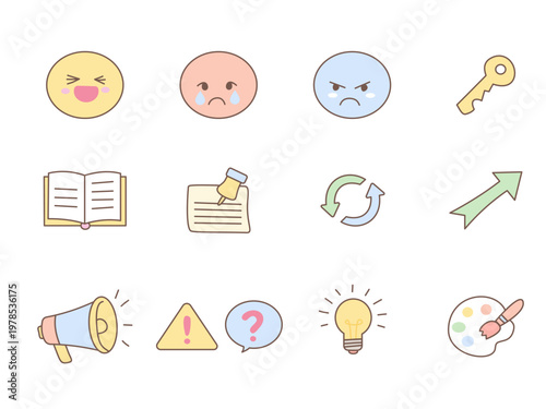 Pastel UI Icon Emotion and Alert Set Hand Drawn Illustration