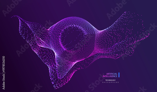 Particle A.I artwork. dots glowing abstract background. Circle with splash waves design. Ai technology and science vector.