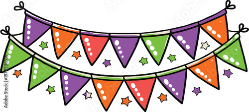 Colorful bunting flags and stars festive decoration vector illustration