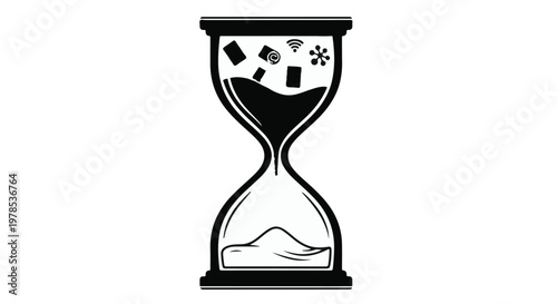 black hourglass timer with sand and falling money