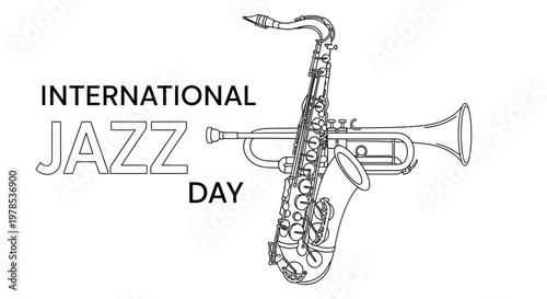 International jazz day graphic featuring a saxophone and trumpet illustration