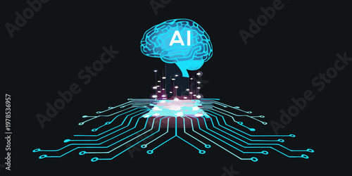 Artificial intelligence concept a glowing brain connected to digital circuits