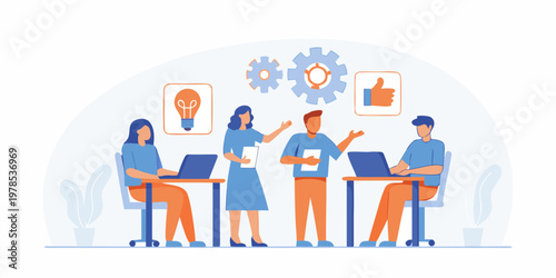 Team collaboration and brainstorming session with innovative ideas and technology