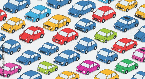 Many colorful cars parked closely together in a lot.