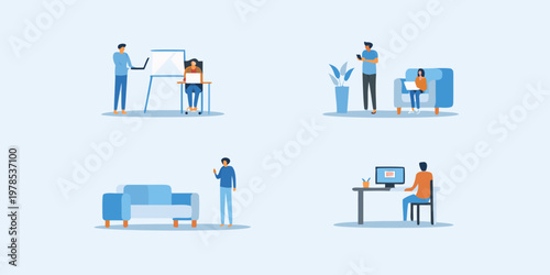 Diverse people working and collaborating in a modern office environment