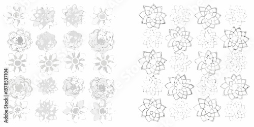 Collection of delicate sketched floral designs arranged in a grid pattern
