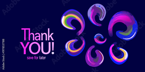 Abstract colorful swirls and the words thank you on a dark background