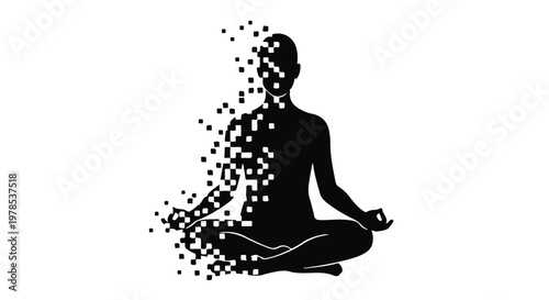 yoga meditation silhouette with particles, mindfulness concept