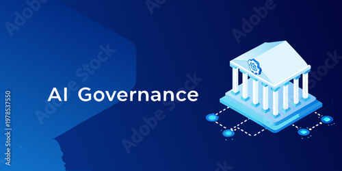 Ai governance concept with a building and connecting nodes illustration