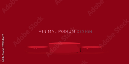 Red minimalist podium design with three cylindrical platforms displayed