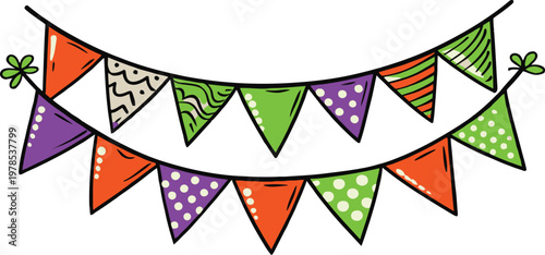 Colorful Bunting Flags Party Decoration, Festive Triangle Banners Vector Illustration