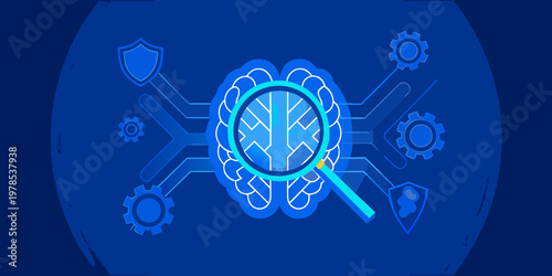Artificial intelligence concept with a brain gears and security elements