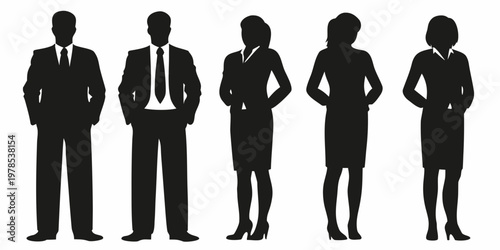 Silhouette group of business professionals standing in a row