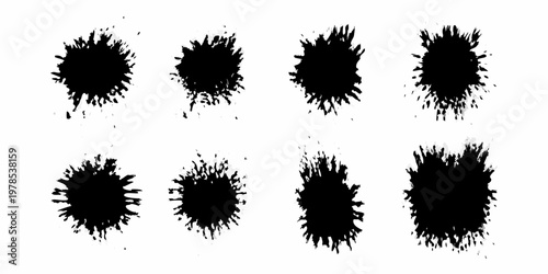 Collection of abstract black ink splatters isolated on white background