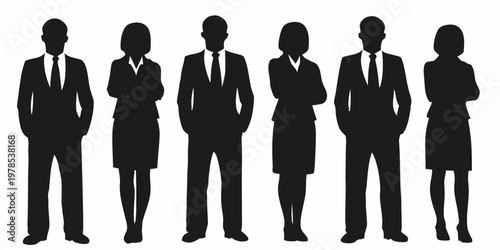 A group of silhouetted business professionals standing in a row