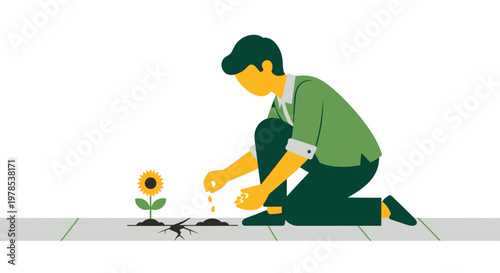 International gardener plants Sunflower seeds in fertile soil carefully outdoors