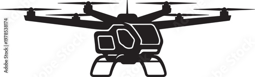 Drone, helicopter, aerial vehicle, black silhouette, vector icon, aircraft