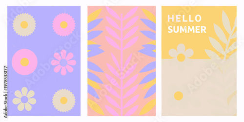 Three colorful vertically oriented abstract patterned digital art panels