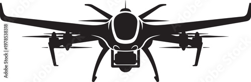 Drone, quadcopter, aerial, vector icon, black silhouette, white background