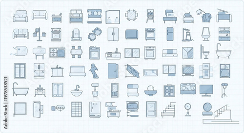 Collection of architectural symbols and icons for design and planning.