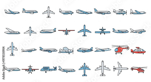 Collection of various airplane illustrations and icons.