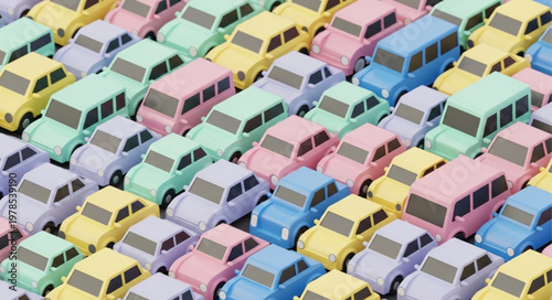 Colorful Toy Cars and Buses Packed Together.