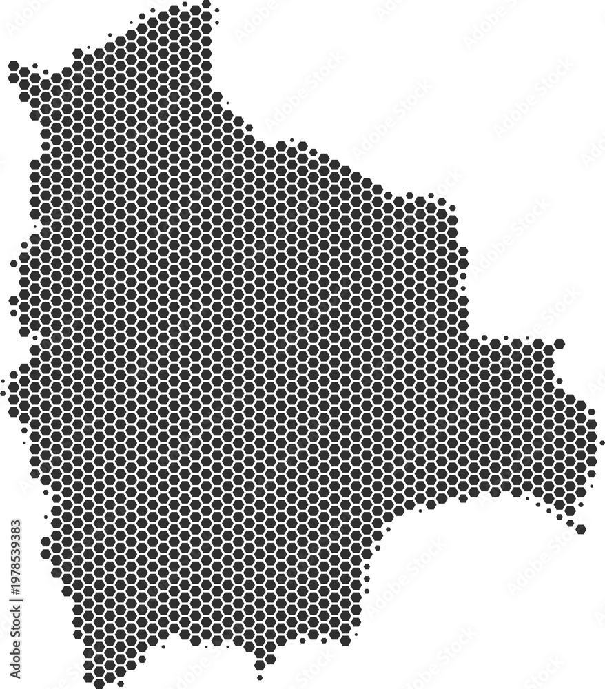Fototapeta premium Bolivia map hexagonal half tone pattern isolated transparent PNG design element. Modern technological contour map of Bolivia for design, infographic, presentations or business projects