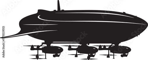 Blimp, airship, zeppelin, vector silhouette, black, aircraft, balloon