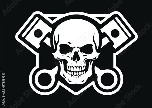 Skull Head With Two Piston Engine Illustration Creative Design Template 