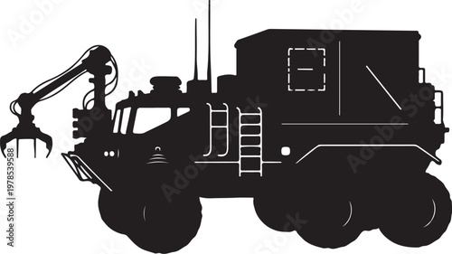 Heavy duty truck, industrial vehicle, excavator silhouette, construction equipment
