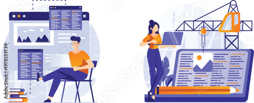 A robotic arm adjusts multiple screens in a futuristic office environment