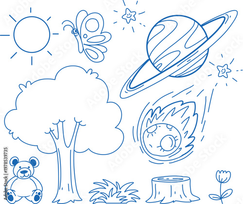 Cute family and pet outline sketch for children coloring page vector