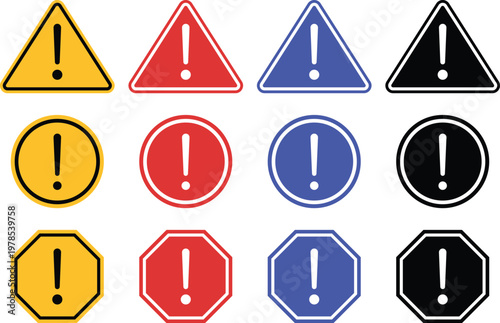 Danger sign collection with black and yellow caution icons vector