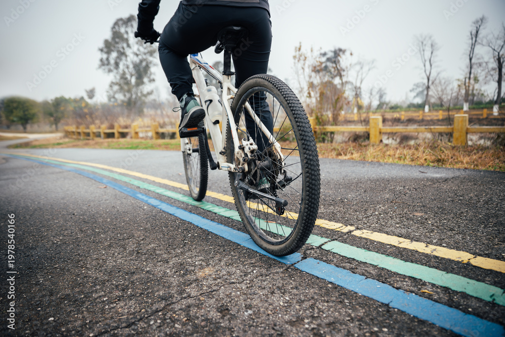 Fototapeta premium Riding bike on the bike lane