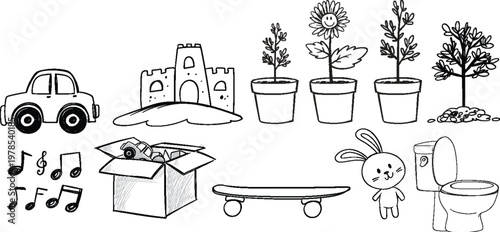 Sketch of happy family standing in front of their home vector